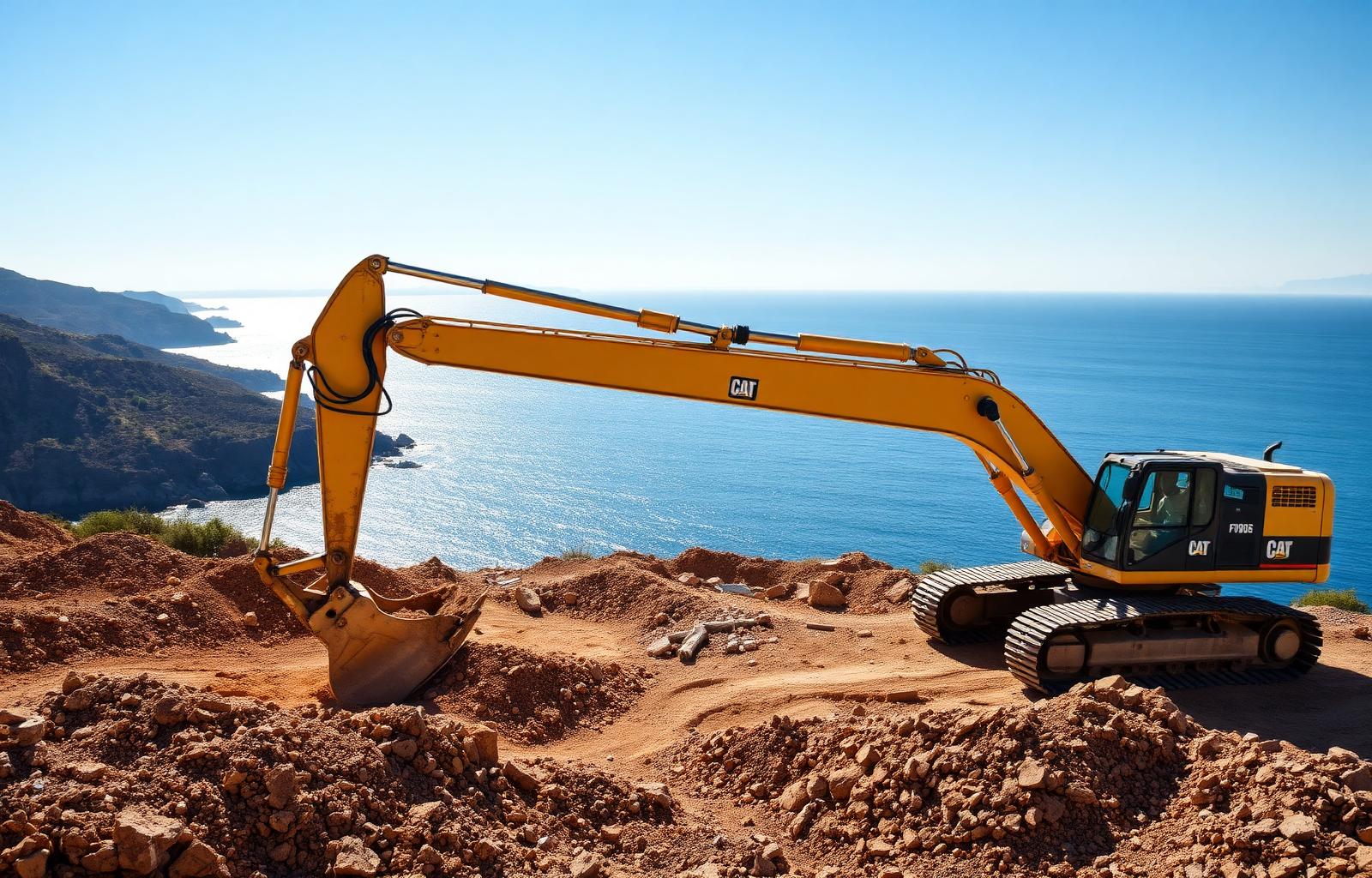 Excavator working on a Greek coastal jobsite
